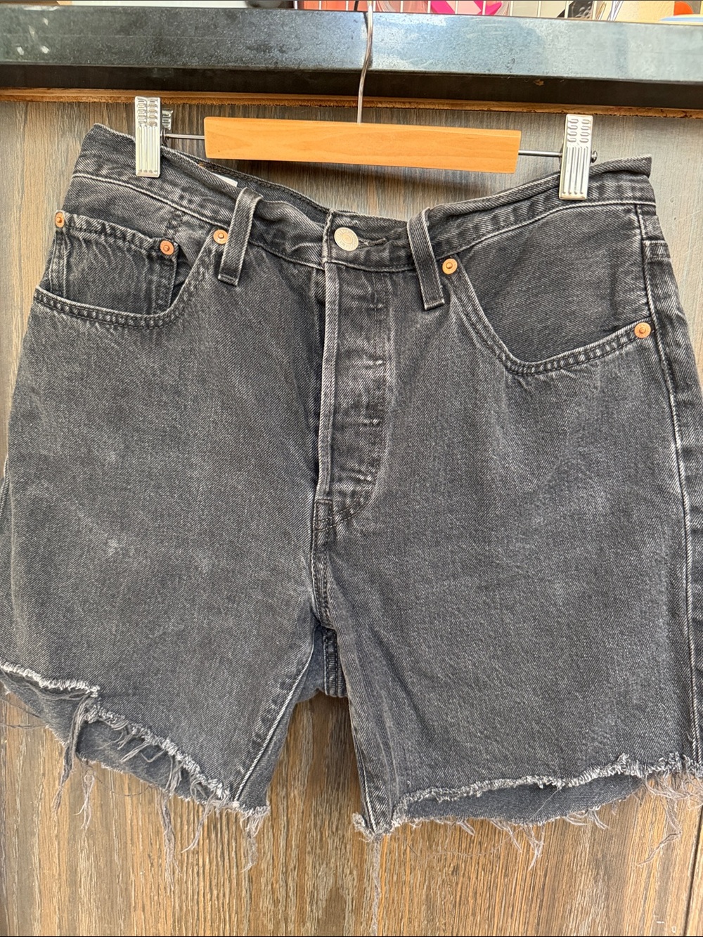 Women's Washed Black Denim Cutoff Shorts - Casual High-Rise